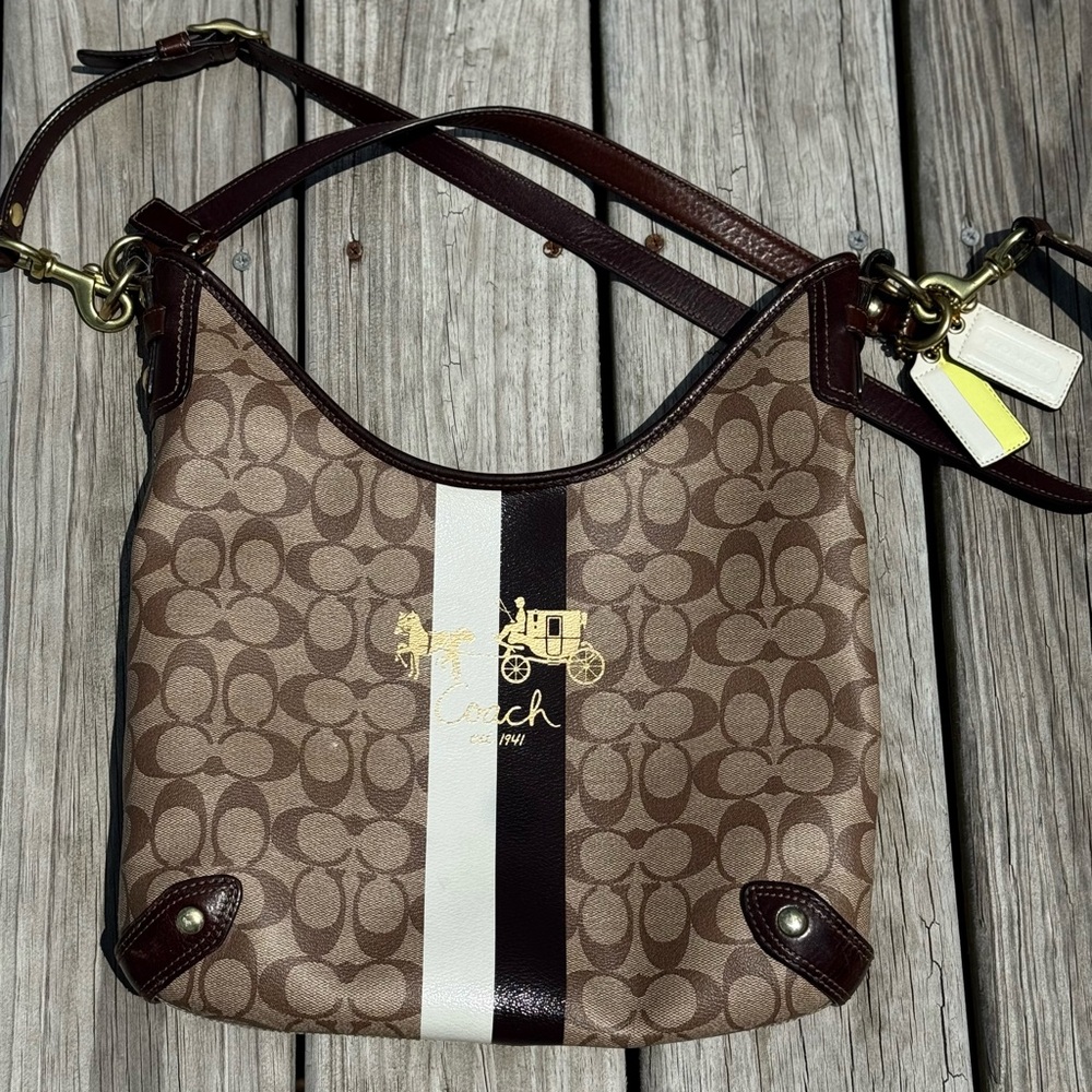 Coach Brown and White Monogram Shoulder Bag